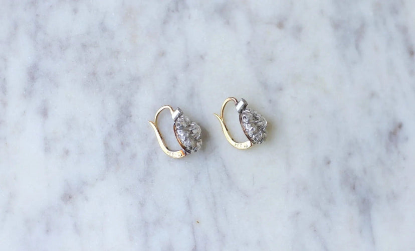 Boucles d'oreilles Boucles d'oreilles dormeuses Or jaune Platine Diamants 58 Facettes