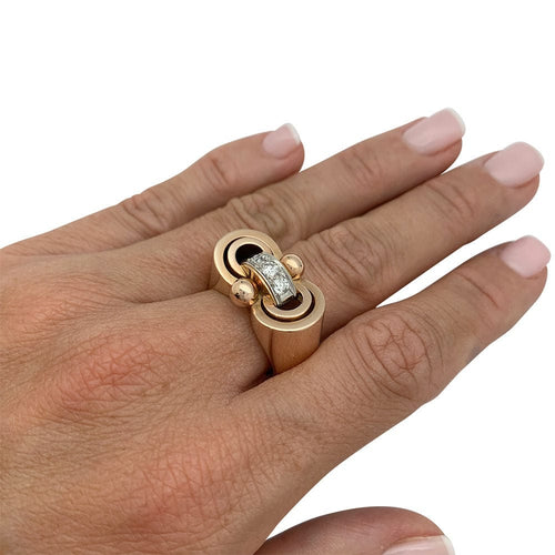 Bague 57 Bague tank or rose, blanc et diamants. 58 Facettes 31900