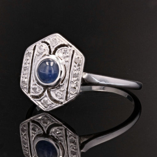 Bague 52 Bague art déco saphir cabochon diamants 58 Facettes 22-324