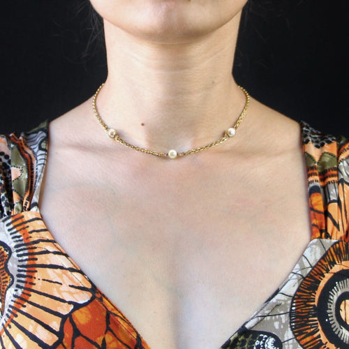 Collier Collier ras du cou or jaune 3 perles 58 Facettes 16-348A