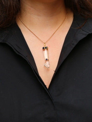 Pendentif Pendentif vintage Main de Figa or cristal de roche et lapis-lazuli 58 Facettes 814