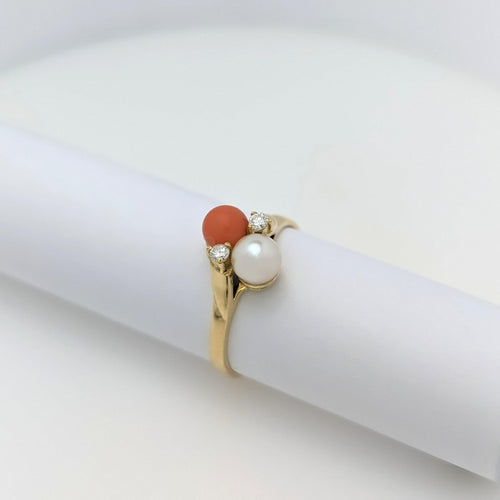 Bague 54 Bague Toi et Moi diamants Perle Corail 58 Facettes 25163