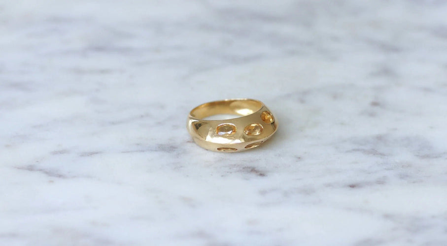 Bague 53.5 Bague jonc pyramidale or et citrines 58 Facettes