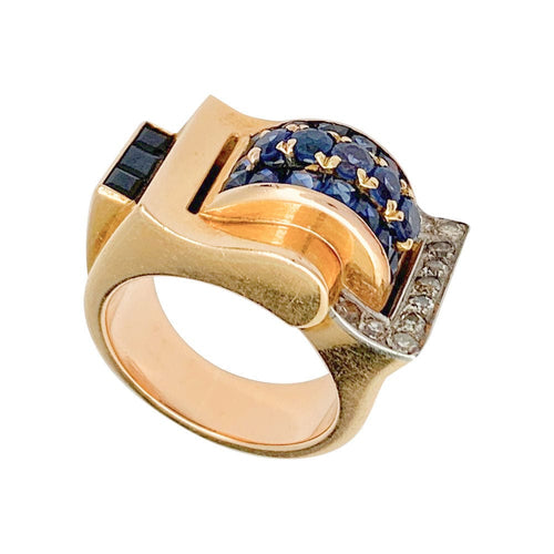 Bague 52 Bague Tank or rose, platine, saphirs, diamants. 58 Facettes 31372