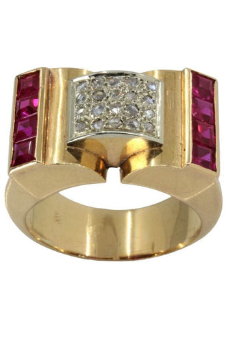 Bague 59 BAGUE TANK RUBIS ET DIAMANTS 58 Facettes 043961