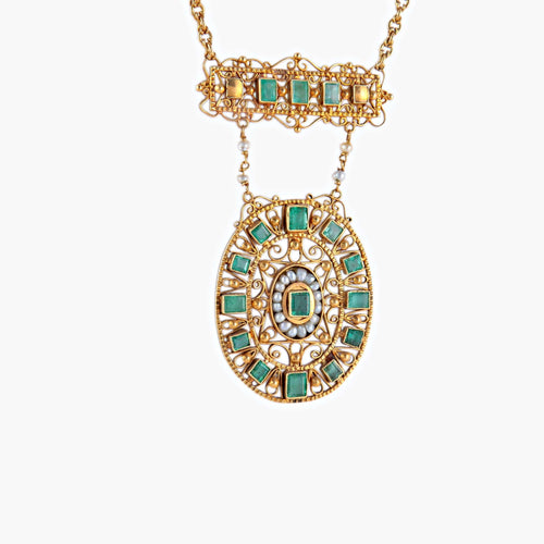 Collier Collier Emeraudes et Perles fines 58 Facettes