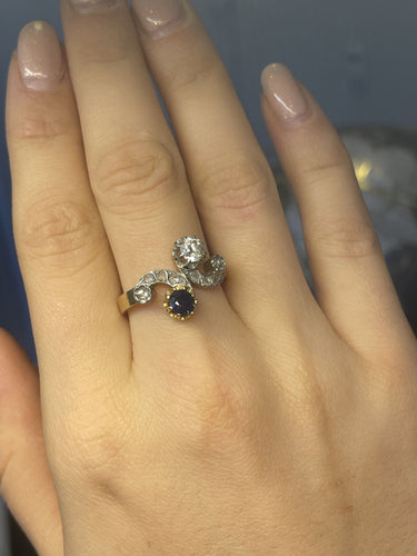 Bague Bague "Moi et Toi" Saphir et Diamants 19ème siècle 58 Facettes