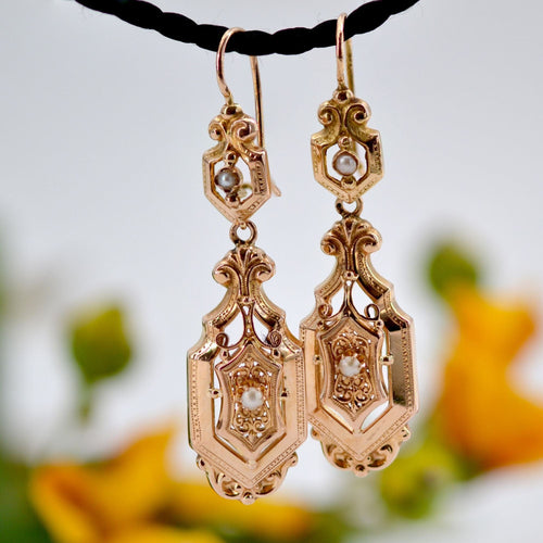 Boucles d'oreilles Boucles d'oreilles or rose perles fines pendantes 58 Facettes 21-368