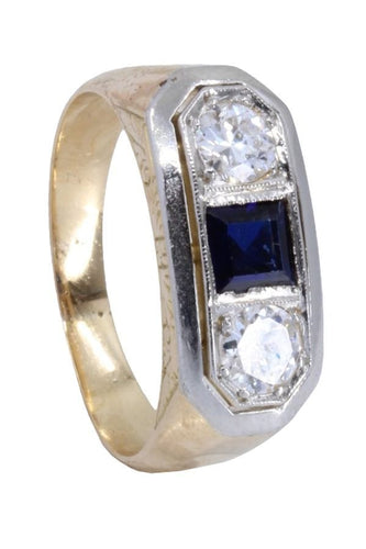 Bague BAGUE ART DÉCO SAPHIR CALIBRÉ ET DIAMANTS 58 Facettes 059591