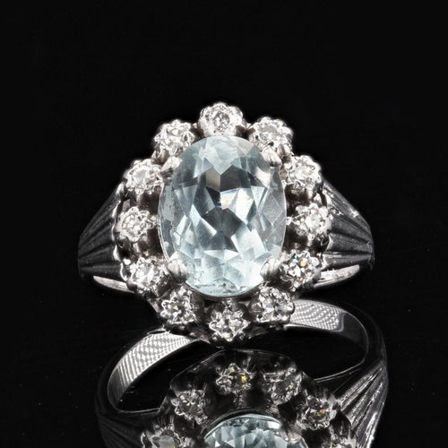 Bague 53 Bague ancienne aigue-marine et diamants 58 Facettes 21-830