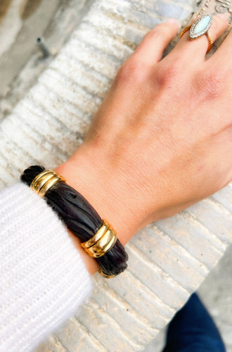 Bracelet Bracelet jonc OJ Perrin en or jaune et bois d'amourette 58 Facettes 0