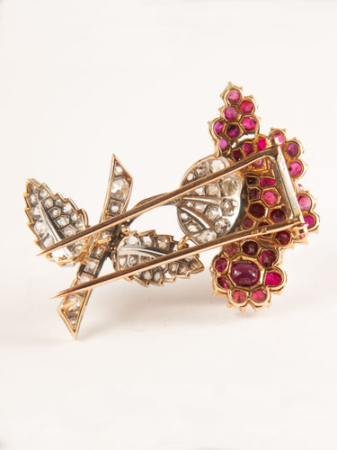 Broche Broche Fleur deux ors, pavage rubis et diamants 58 Facettes
