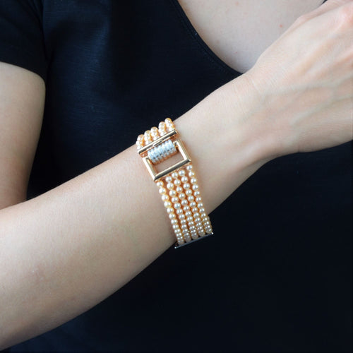 Bracelet Bracelet perles de cultures rosées diamants et or rose 58 Facettes 22-328