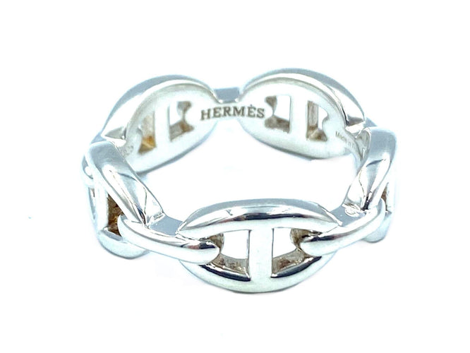 Bague HERMÈS. Bague Chaîne d’ancre déchaînée argent 58 Facettes