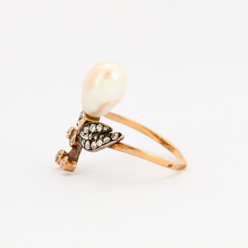 Bague 59 Bague Ancienne Abeille Perle diamants 58 Facettes