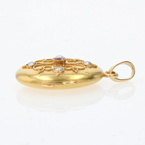 Pendentif Médaillon ancien en or rubis perles 58 Facettes 22-330