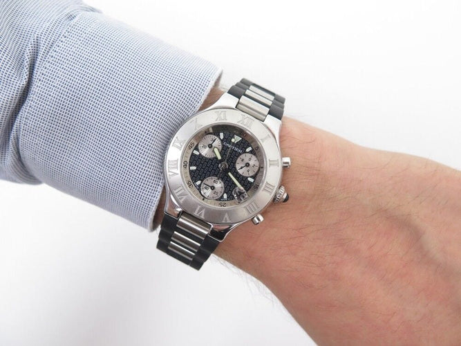 Montre montre CARTIER 21 chronoscaph 2424 quartz 38 mm chronographe acier 58 Facettes 252573