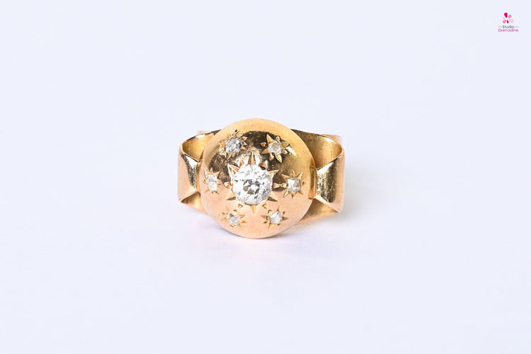 Bague 52 Bague dôme étoiles Or jaune Diamants 58 Facettes