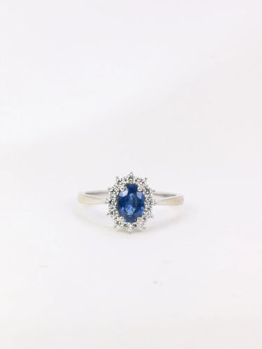 Bague Bague marguerite vintage saphir ovale diamants 58 Facettes J23