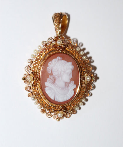 Broche Broche-Pendentif XIXe camée et perles 58 Facettes 459.1