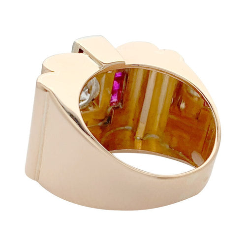 Bague 51 Bague Tank en or rose, platine, diamants et rubis. 58 Facettes 32052