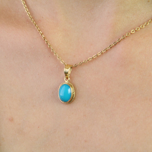 Pendentif Pendentif or jaune et pierre turquoise 58 Facettes CVP47