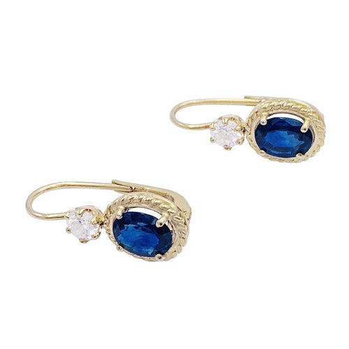 Boucles d'oreilles Dormeuses or jaune, saphirs et diamants. 58 Facettes 32707