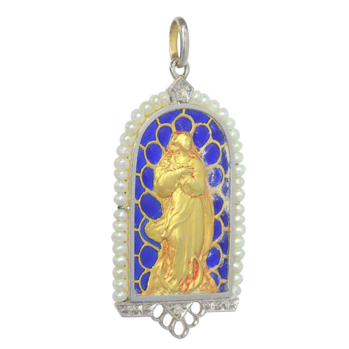 Pendentif Pendentif Médaille Marie Diamants et émail plique-à-jour 58 Facettes 23191-0429