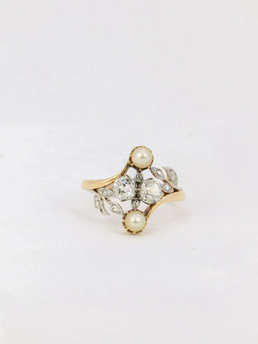 Bague 56.5 Bague Art Nouveau 2 Ors Diamants Perles 58 Facettes J174