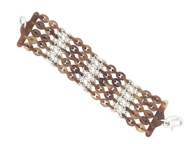 Bracelet bracelet HERMES manchette maillons 18 cm argent 925 et corne de buffle 58 Facettes 257682