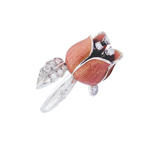 Bague 48 Bague Boucheron, "Eglantine", or, platine, diamants, émail. 58 Facettes 32973