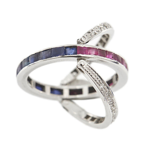 Bague 55 Bague Art Déco avec saphirs, rubis et diamants 58 Facettes 28944