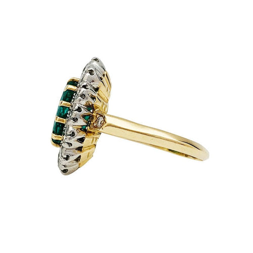 Bague 54 Bague pompadour or jaune et platine, émeraude 2.70 carats, diamants. 58 Facettes 30765