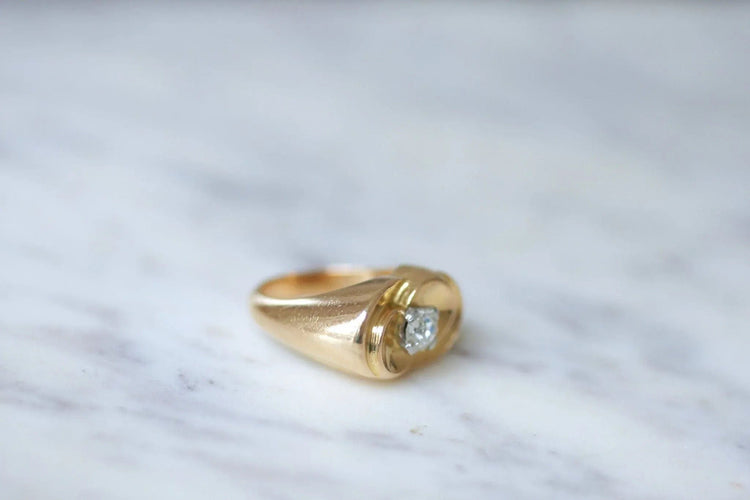 Bague 49.5 Bague Tank retro en or jaune et diamant 58 Facettes