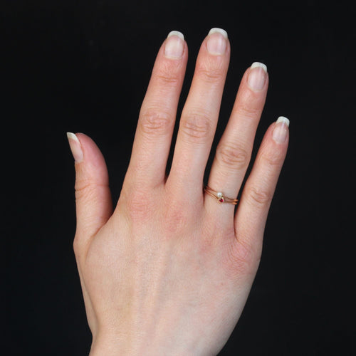 Bague 54 Fine bague Toi et Moi or rose perle et grenat 58 Facettes 23-080