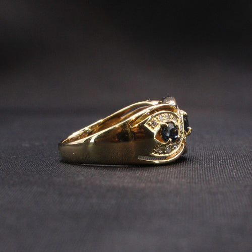 Bague 56 Bague Jarretière Or jaune Saphirs Diamants 58 Facettes