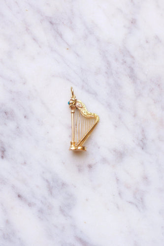 Pendentif Pendentif Victorien Harpe en or jaune et turquoise à compartiment secret 58 Facettes