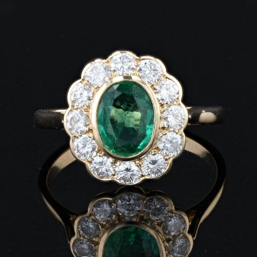 Bague 52 Bague pompadour émeraude diamants or jaune 58 Facettes 22-295