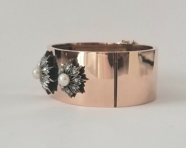 Bracelet Bracelet ancien or rose, perles et diamants anciens 58 Facettes