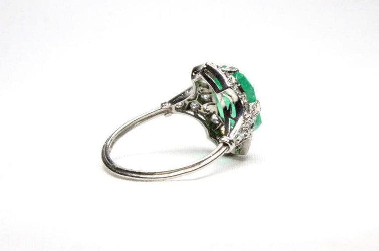 Bague 53.5 Bague style Art Déco Platine Diamants et Emeraude 58 Facettes