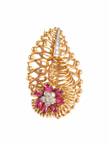 Broche Broche Florale rubis et diamants 58 Facettes
