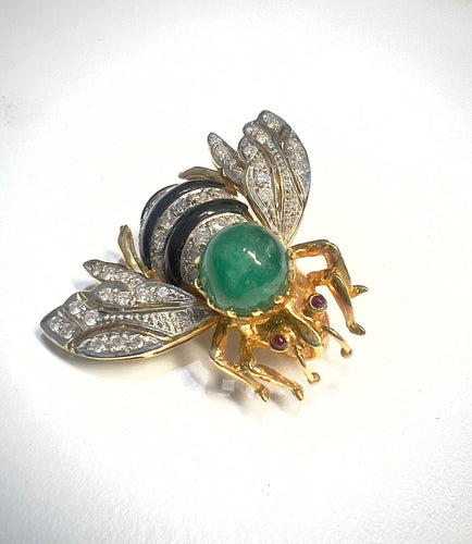 Broche BROCHE or jaune, cabochon rubis 58 Facettes