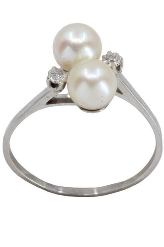Bague 64 Bague toi et moi en or blanc, perles et diamants 58 Facettes 061741