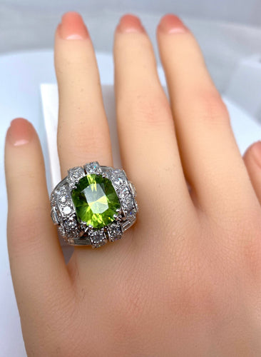 Bague Bague Art Déco Platine diamants et péridot 58 Facettes