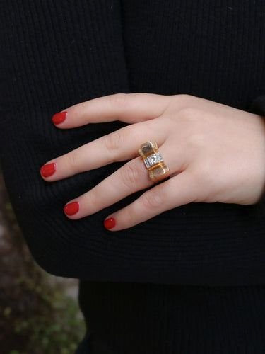 Bague 54 Bague tank Or jaune Platine Diamant 58 Facettes J135