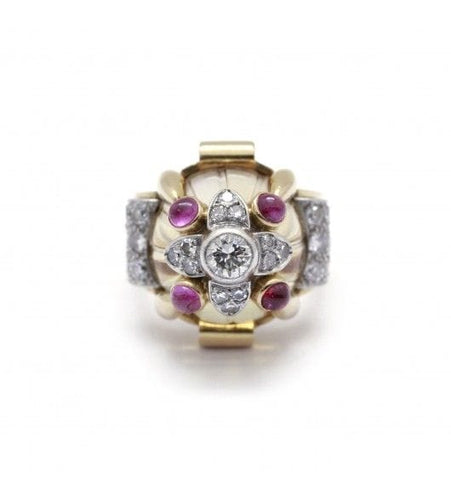 Bague 55 / Jaune et blanc / Or 750‰ et Platine 950‰ Bague Architecturale 58 Facettes 230037SP