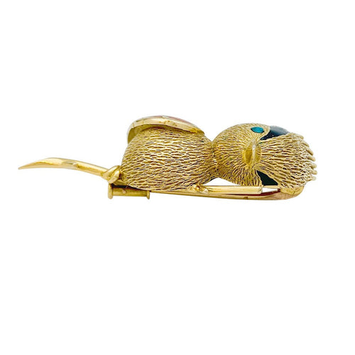 Broche Broche "Oiseau Huppé" or jaune, émeraude, émail. 58 Facettes 31613