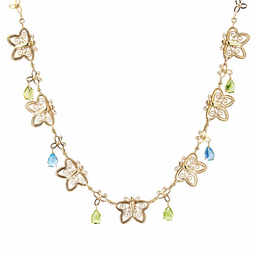 Collier Collier ancien papillons or topazes et péridots 58 Facettes 23-010