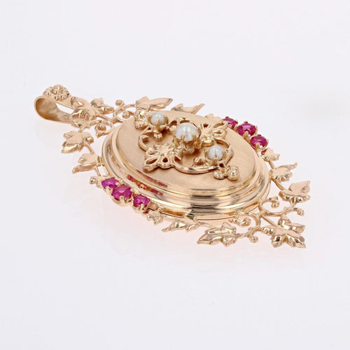 Pendentif Pendentif Médaillon vintage or perles rubis 58 Facettes CVP70