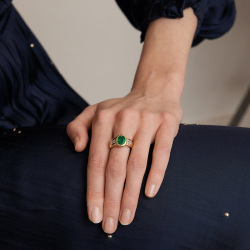 Bague Bague Or jaune Emeraude  Diamants 58 Facettes